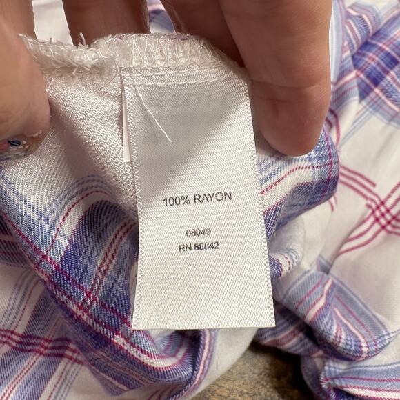 Catherines Plus Size 4X Top Plaid Button Up Roll Tab Sleeve Classic Soft Preppy - Picture 9 of 13